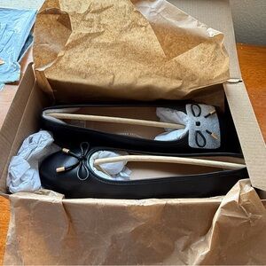 NIB FitFlop Ballerina Mary Jane Flats Womens Size 8 Black Leather Delicato Bow